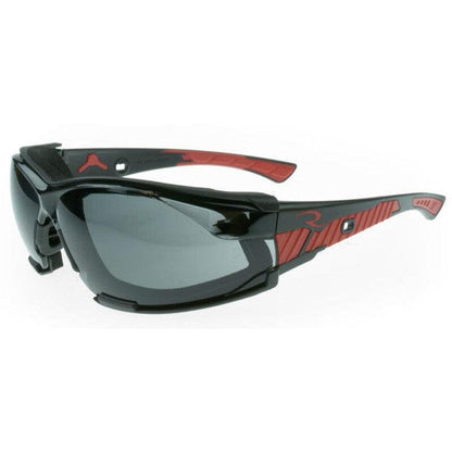 Radians Obliterator Foam-Lined Safety Glasses Black/Red Frame Smoke IQUITY Anti-Fog Lens