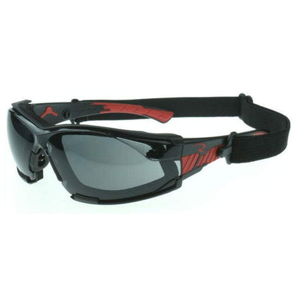 Radians Obliterator Foam-Lined Safety Glasses Black/Red Frame Smoke IQUITY Anti-Fog Lens