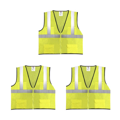 Safety Main 05EAMYZ Economy Vest, Class 2, All Mesh, Hi-Vis Yellow, Pack of 3