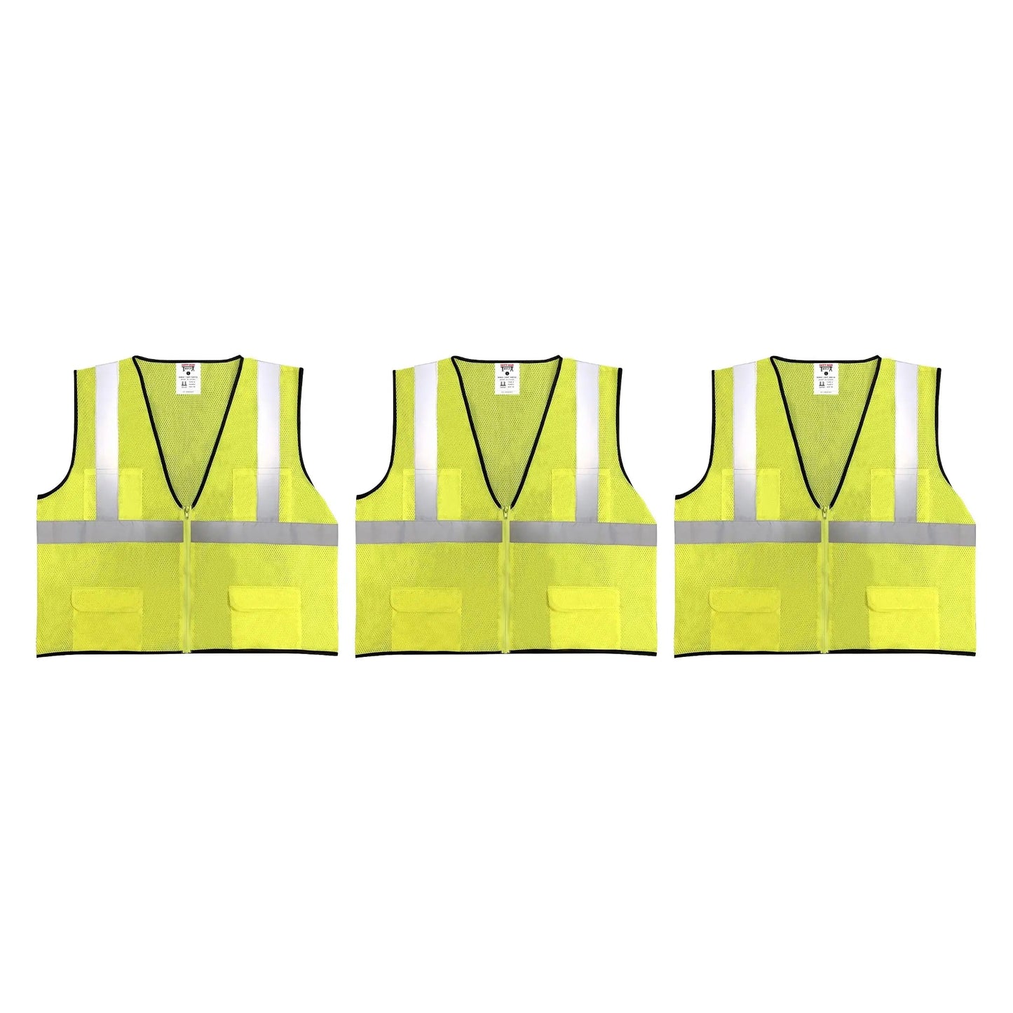 Safety Main 05EAMYZ Economy Vest, Class 2, All Mesh, Hi-Vis Yellow, Pack of 3