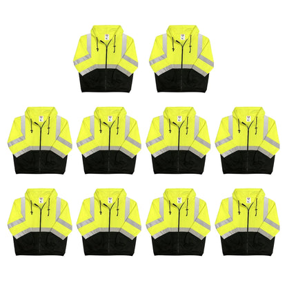 Safety Main 05LWJYB Lightweight Jacket, Class 3, Hi-Vis Yellow with Black Bottom, Pack of 10