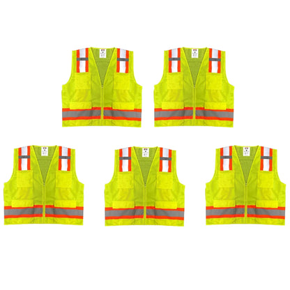 Safety Main 05TTSYZ Surveyor Vest, Class 2, Solid Front, Mesh Back, Hi-Vis Yellow, Pack of 5