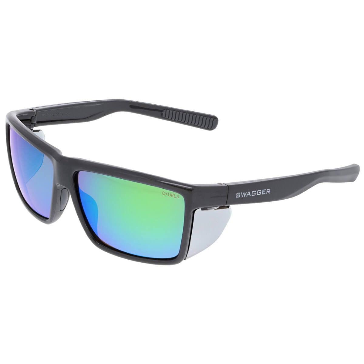 MCR Safety Swagger SR2 Safety Glasses Charcoal with Green Mirror Polarized Lenses