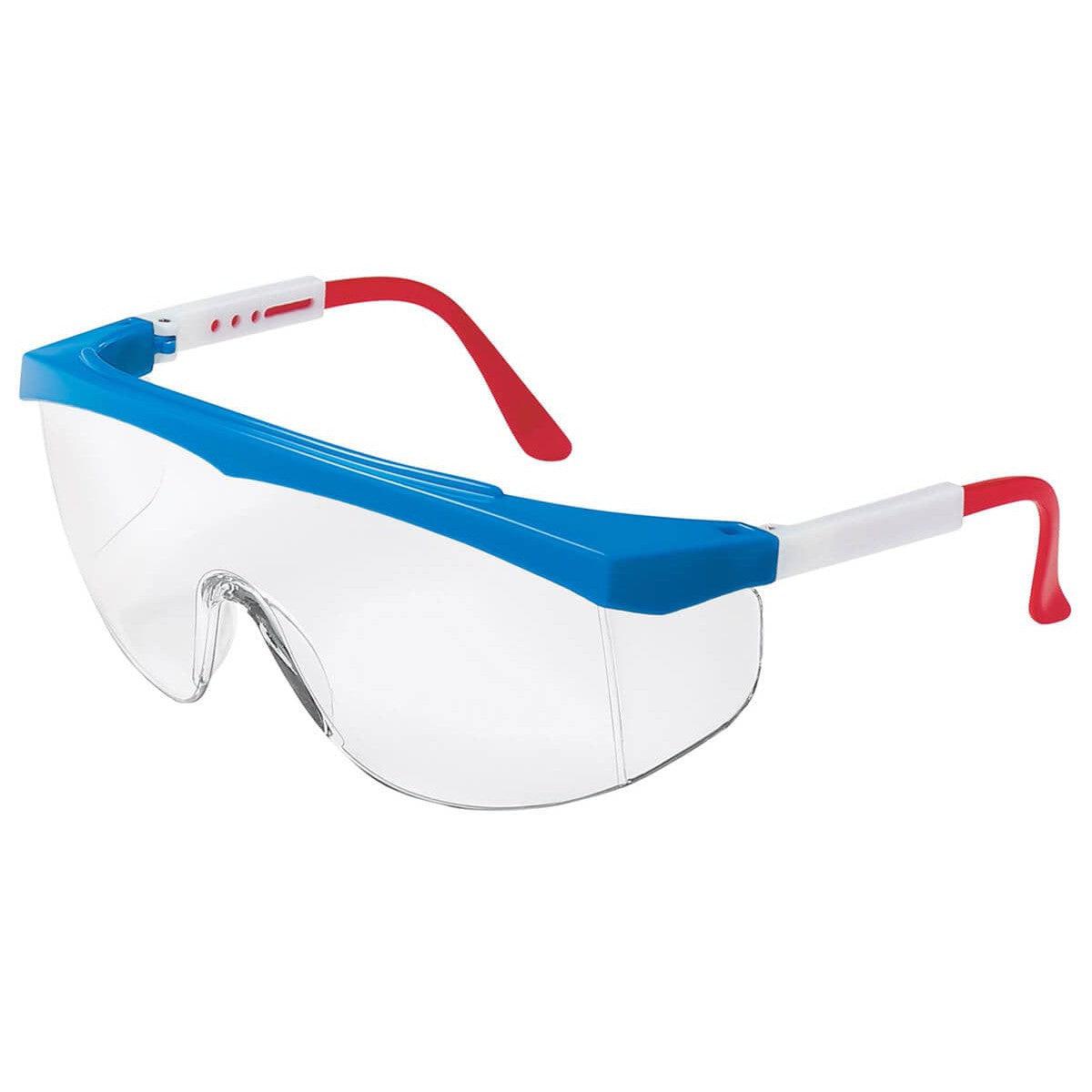 MCR Safety SS1 Safety Glasses with RWB Frame and Clear Lens