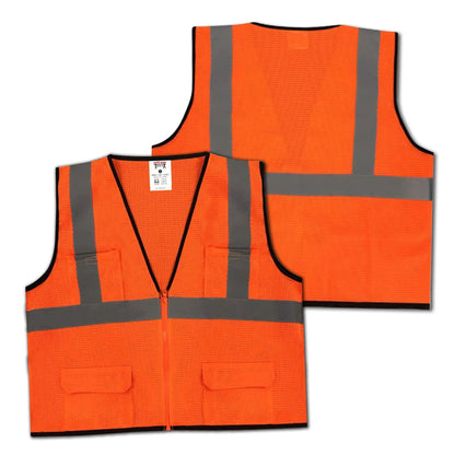 Safety Main 05EAMO Economy Vest, Class 2, All Mesh, Hi-Vis Orange, Pack of 5