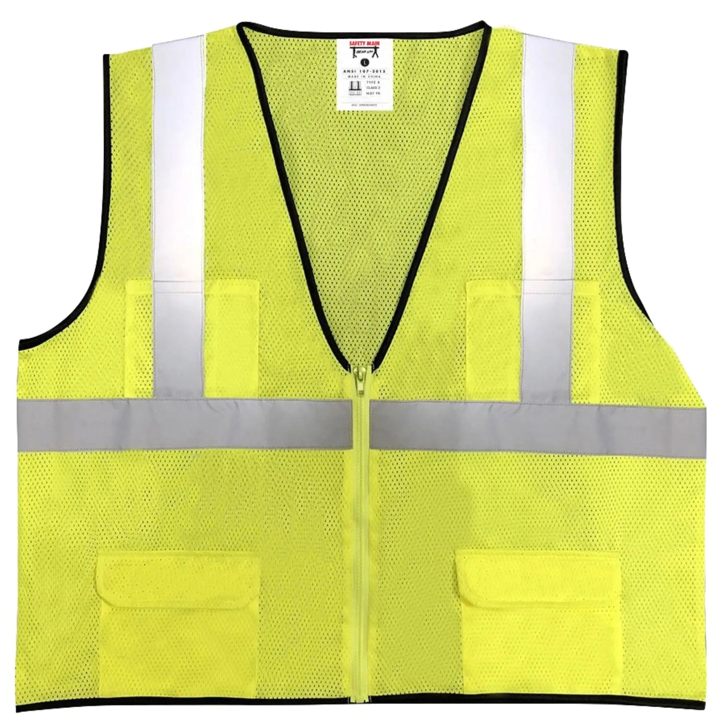 Safety Main 05EAMYZ Economy Vest, Class 2, All Mesh, Hi-Vis Yellow, Pack of 3
