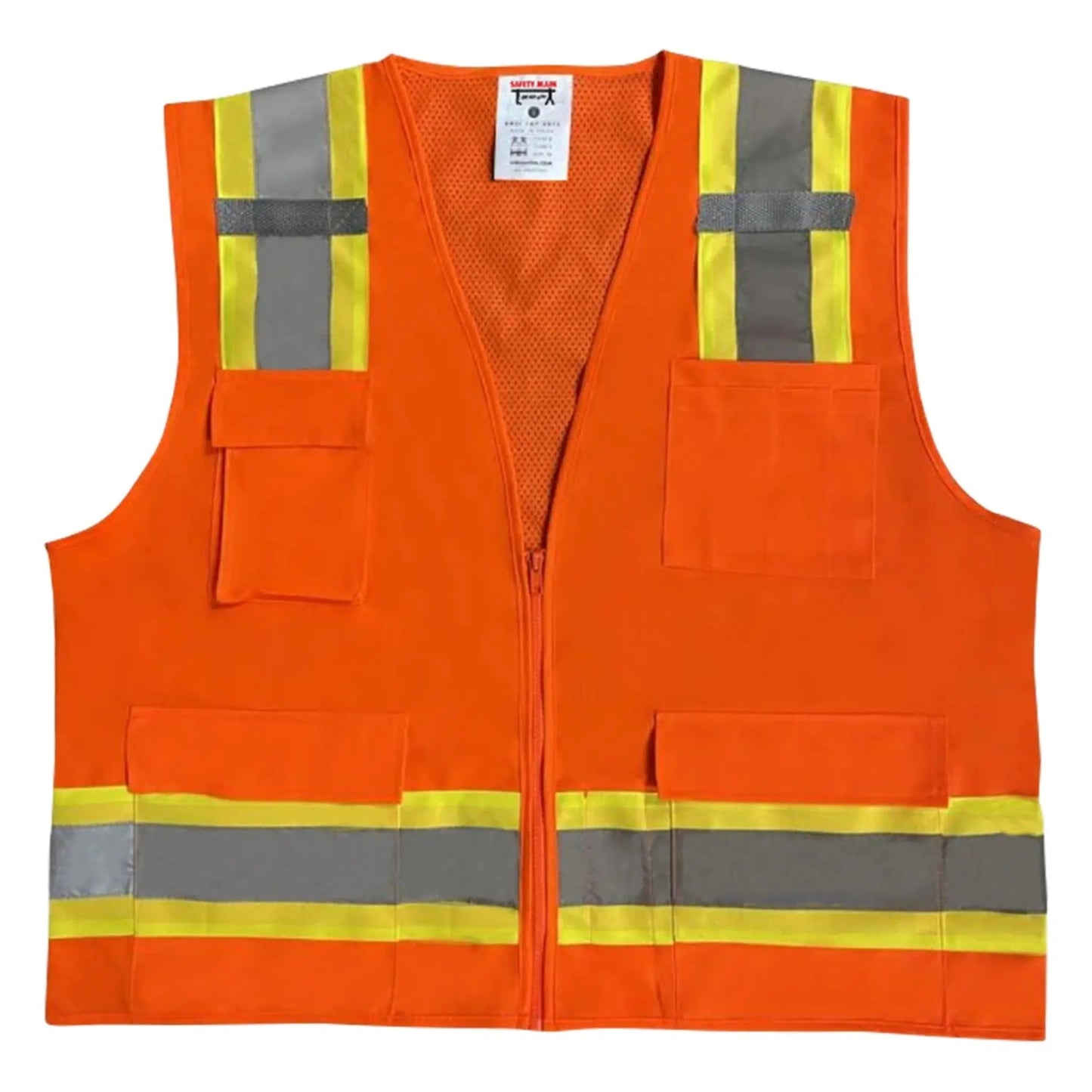 Safety Main 05TTSOZ Surveyor Vest, Class 2, Solid Front, Mesh Back, Hi-Vis Orange, Pack of 10