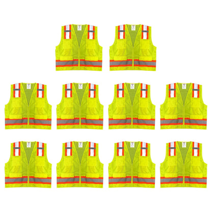 Safety Main 05TTSYZ Surveyor Vest, Class 2, Solid Front, Mesh Back, Hi-Vis Yellow, Pack of 10