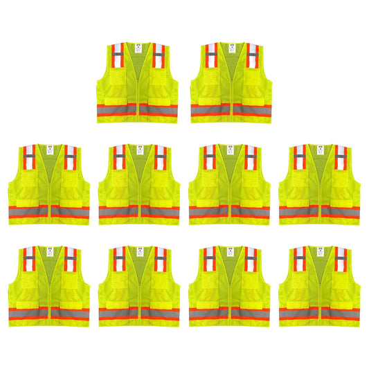 Safety Main 05TTSYZ Surveyor Vest, Class 2, Solid Front, Mesh Back, Hi-Vis Yellow, Pack of 10