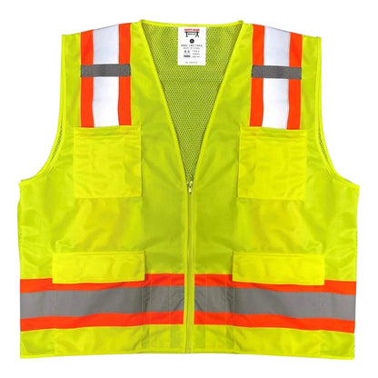 Safety Main 05TTSYZ Surveyor Vest, Class 2, Solid Front, Mesh Back, Hi-Vis Yellow, Pack of 5