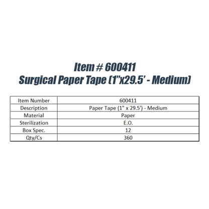 Paper Soft Surgical Tape 1 Inch x 29.5 ft-Medium- Hypoallergenic (360pcs)