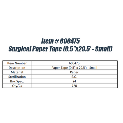 Surgical Paper Tape (0.5" x 29.5'- Small) (720pcs)