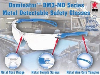 MCR Safety Dominator DM3-MD Metal Detectable Safety Glasses with Clear Anti-Fog Lenses