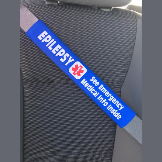 Epilepsy - Medical Alert Seat Belt Cover - Inside Pocket - Medical Info Sheet