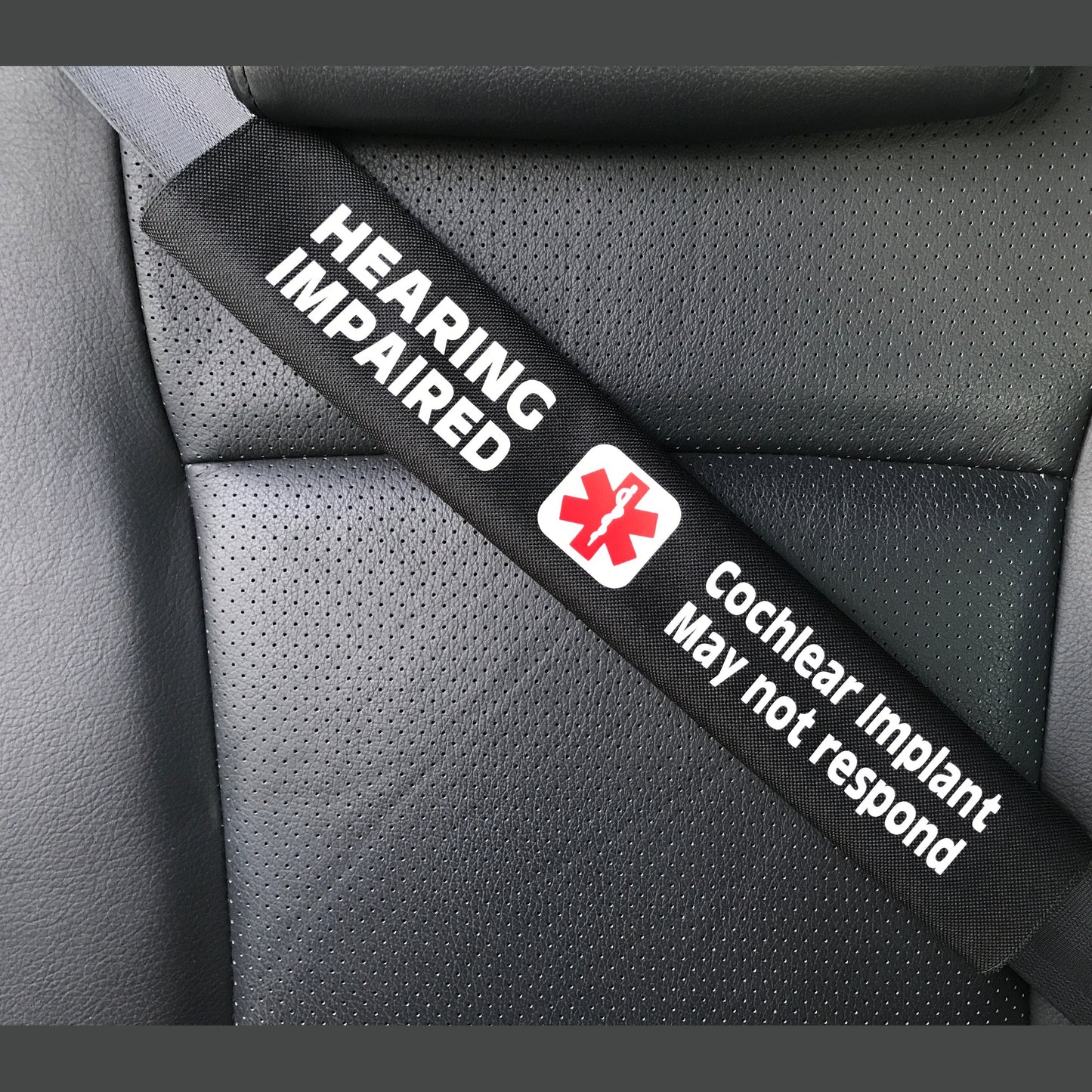 Hearing Impaired Cochlear Implant Medical Alert Seat Belt Cover