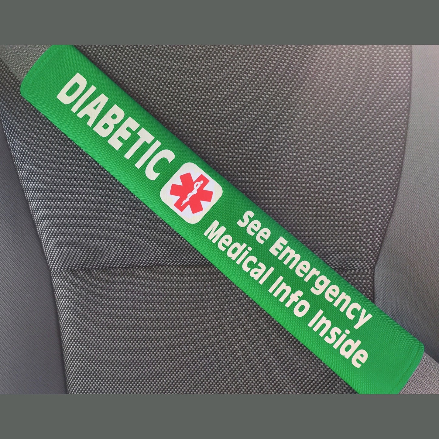 Diabetic - Type 2 - Medical Alert Seat Belt Cover - Inside Pocket - Medical Info Sheet