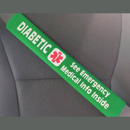 Diabetic - Type 2 - Medical Alert Seat Belt Cover - Inside Pocket - Medical Info Sheet