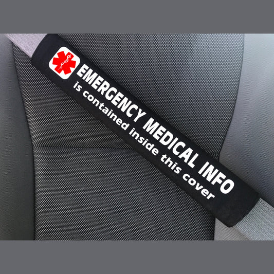 For ANY Medical Condition - Medical Alert Seat Belt Cover - Inside Pocket - Medical Info Sheet