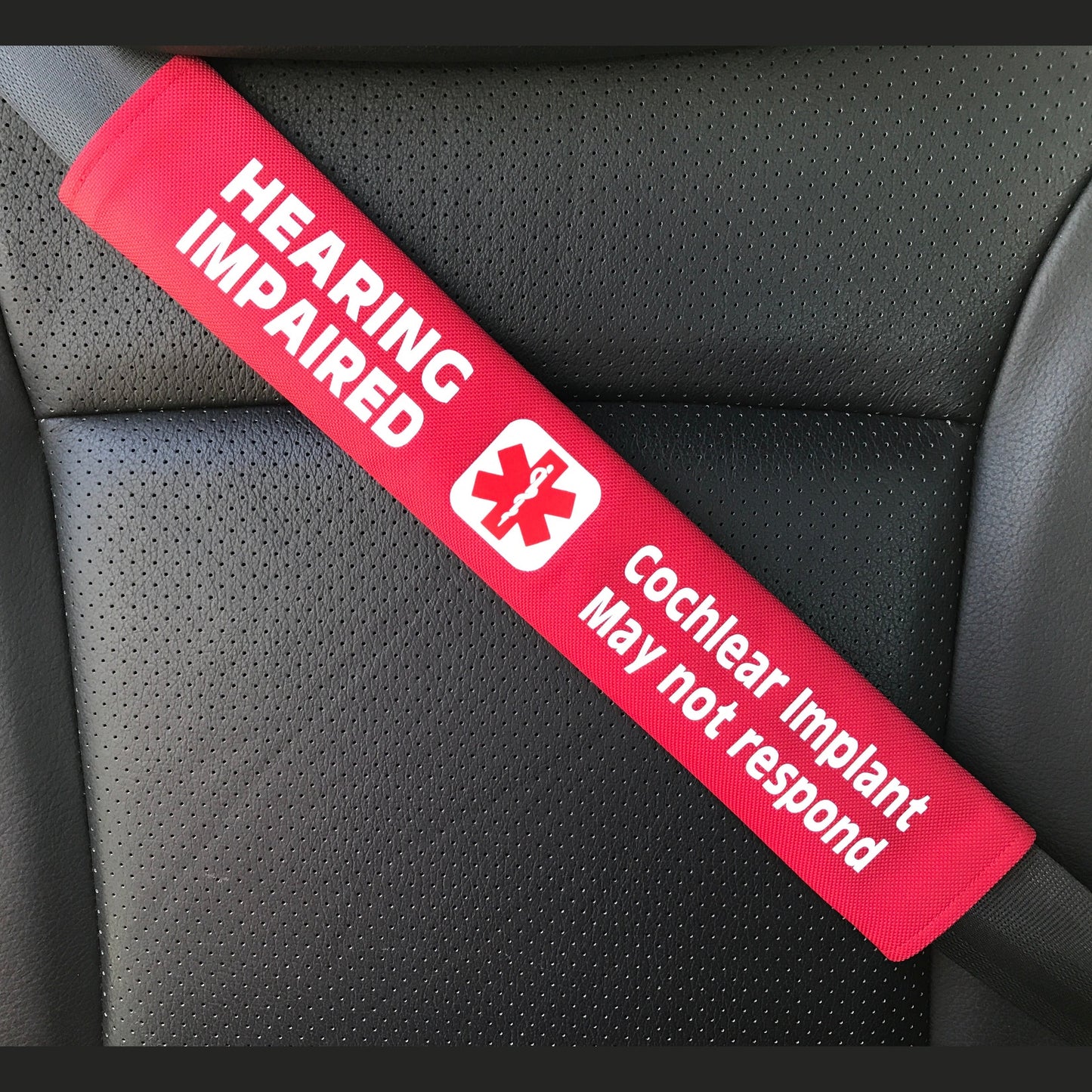 Hearing Impaired Cochlear Implant Medical Alert Seat Belt Cover