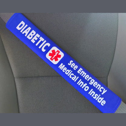 Diabetic - Type 2 - Medical Alert Seat Belt Cover - Inside Pocket - Medical Info Sheet