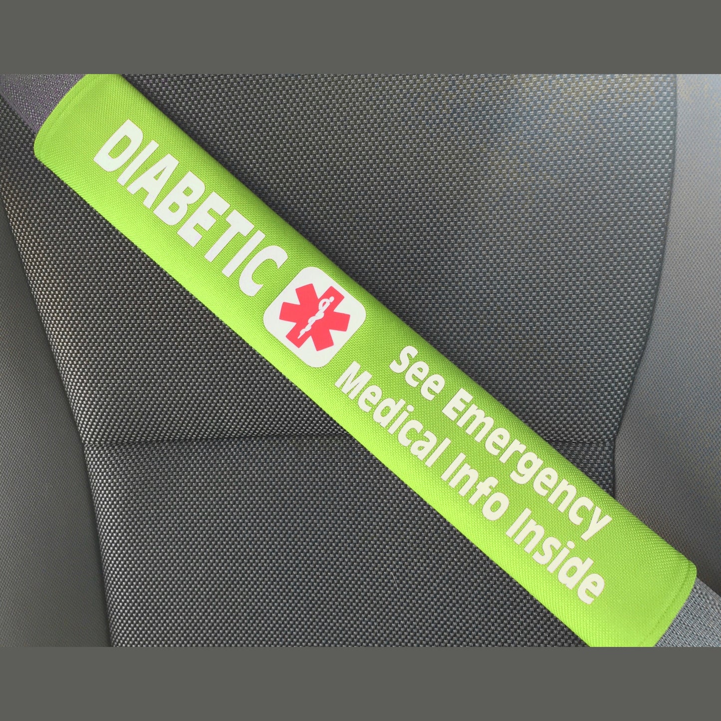 Diabetic - Type 2 - Medical Alert Seat Belt Cover - Inside Pocket - Medical Info Sheet