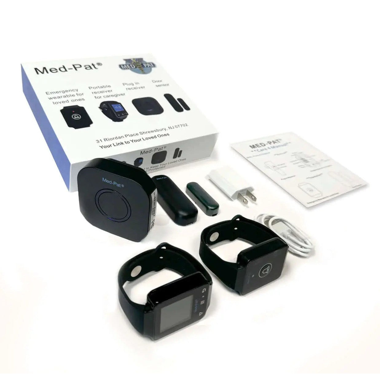 Med-Pat CARE-4 Caregiver Pager System | Wearable Touchscreen Receiver, Waterproof Emergency Button & Door Sensor – 24/7 Safety Kit