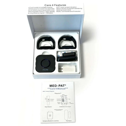 Med-Pat CARE-4 Caregiver Pager System | Wearable Touchscreen Receiver, Waterproof Emergency Button & Door Sensor – 24/7 Safety Kit