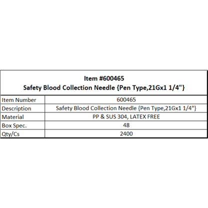 Safety Blood Collection Needle (Pen type, 21GX11/4")