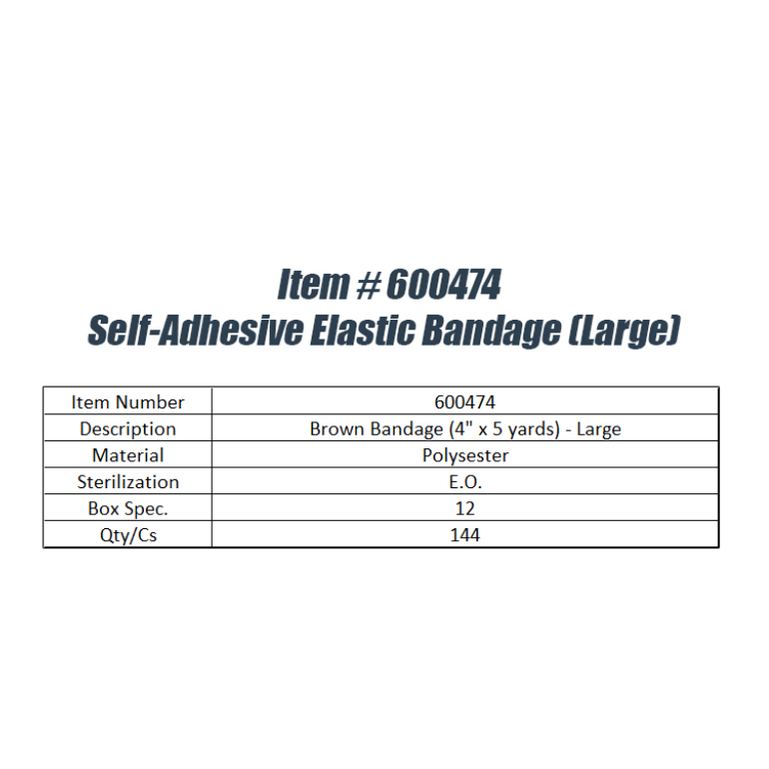 Self-Adhesive Brown Elastic Bandage (4 in x 5 yds) - Large (144pcs)