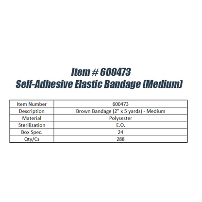 Self-Adhesive Brown Elastic Bandage (2 in x 5 yds) - Medium (288pcs)