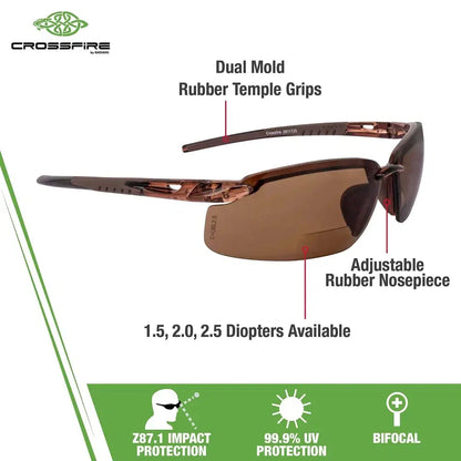 Crossfire ES5 Bifocal Safety Glasses Brown with HD Brown Lenses